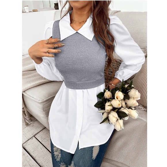 2 in 1 Grey Knit Vest on White Button Down Shirt - Picture 4 of 10